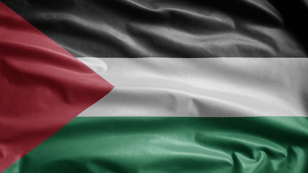 Palestinian flag waving in the wind. Close up of Palestine template blowing, soft and smooth silk.