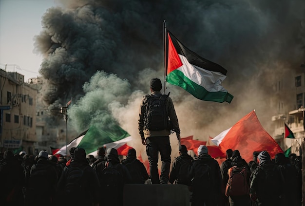 Foto silhouette della protesta per la libertà palestinese