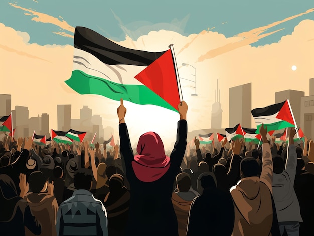 Photo palestinian freedom protest with palestine flag concept illustration generative ai