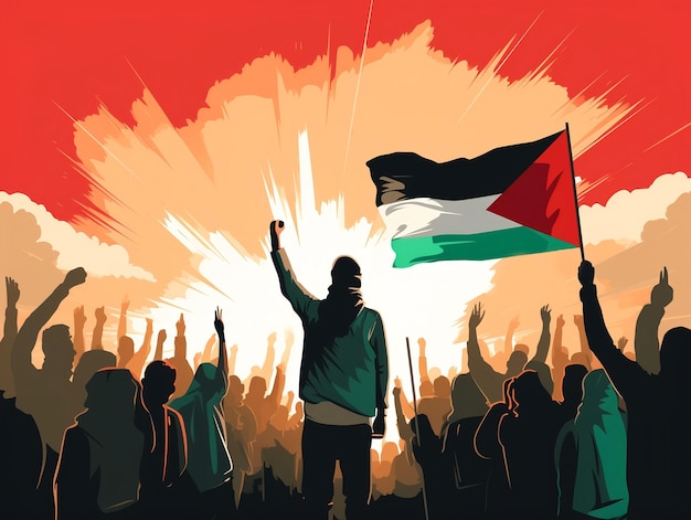 Palestinian Freedom Protest with Palestine Flag Concept Illustration Generative AI