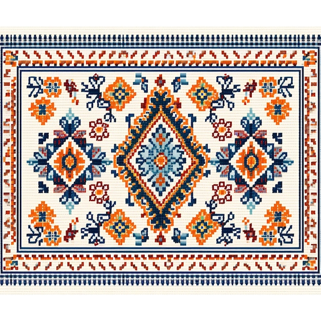 Palestinian Tatreez Rug Cross Stitch Pattern Straight Carpet Brocade Motifs Decorative Art Frame