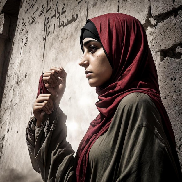 A Palestinian woman wearing a headscarf