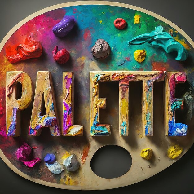 palette with colorful word art