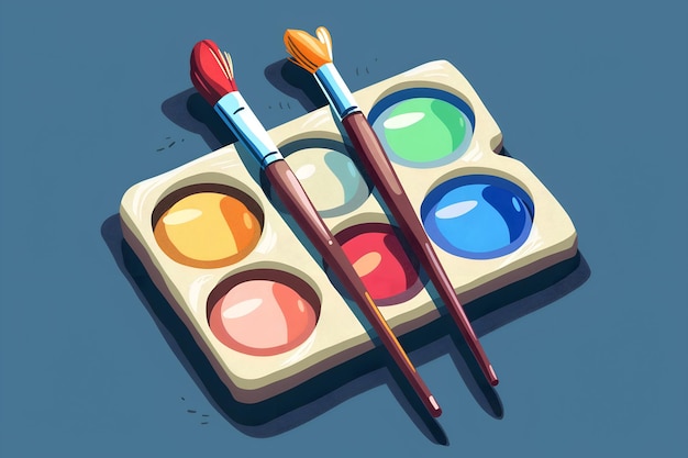 A palette with two paintbrushes and color palettes on it