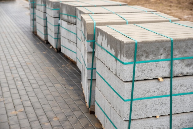 Pallet with paving stones to make the road