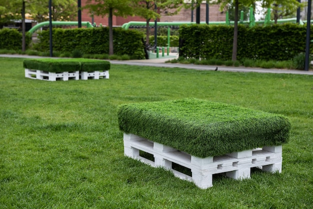 Pallets cover with artificial grass