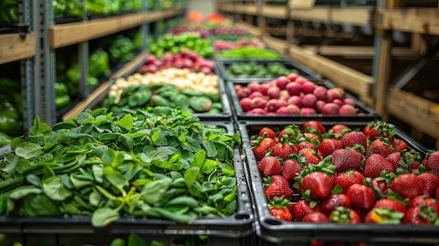 食品加工工場で新鮮な農産物のパレットがトラックに積み込まれている