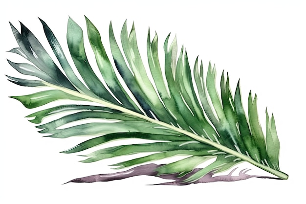 Palm blad aquarel illustratie met een enkele witte achtergrond
