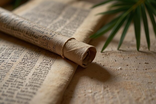 Palm branches behind a ancient scroll for traditional palm sunday ar c v