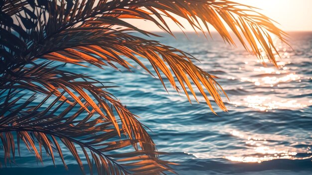 Palm branches on a blurred background of the sea generative AI