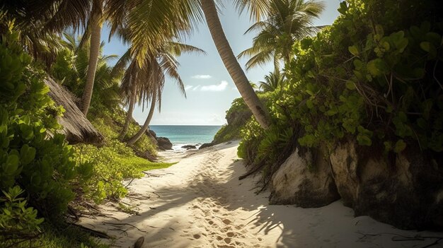 Palm en tropisch strandpanorama van tropisch strand met kokospalmen