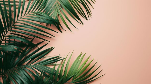 Зеленые пальмовые листья на розовом фоне