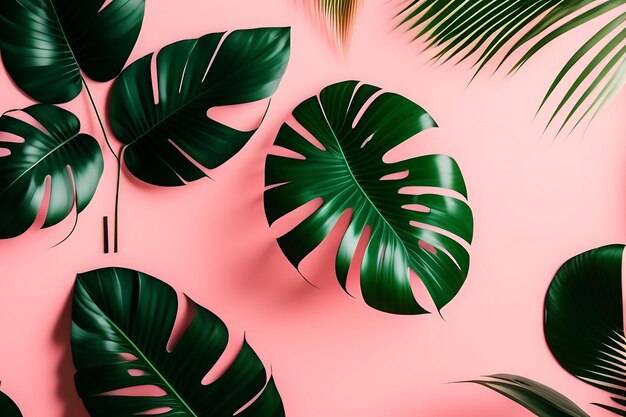 Palm laat schaduw op pastel roze muur achtergrond Zomer tropisch strand achtergrond