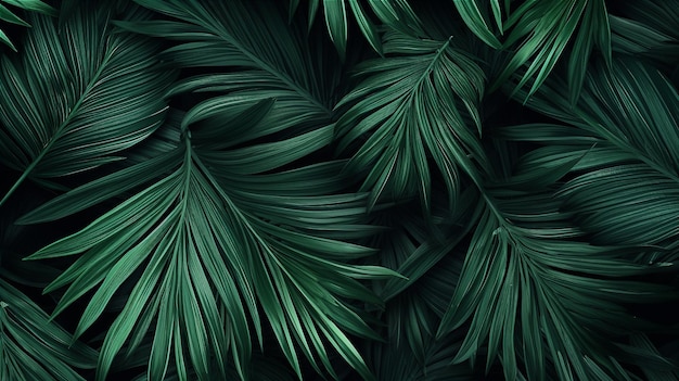 Photo palm leaf background banner with green floral pattern generative ai
