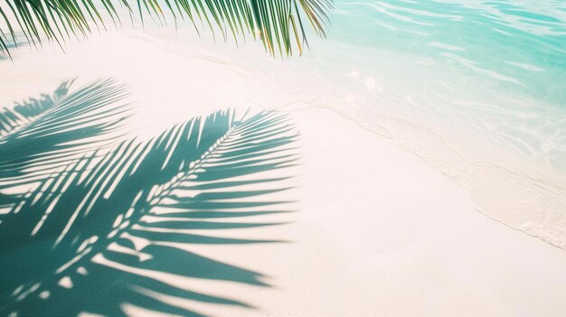 palm leaf shadow on abstract white sand beach background sun lights on water surface AI Generative