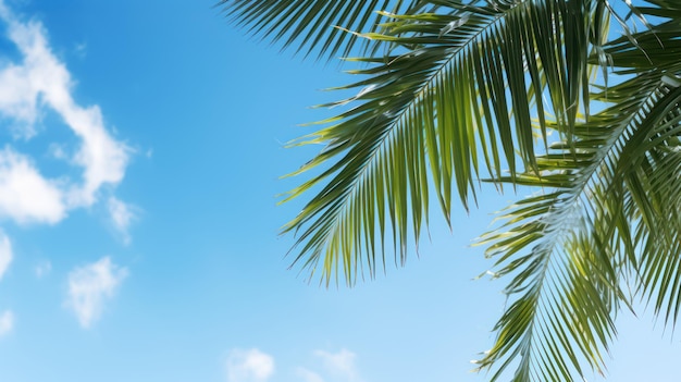 Palm leave with blue clear sky background