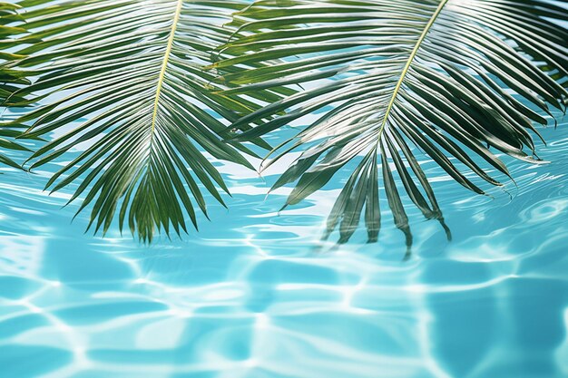 Palm leave with pool background