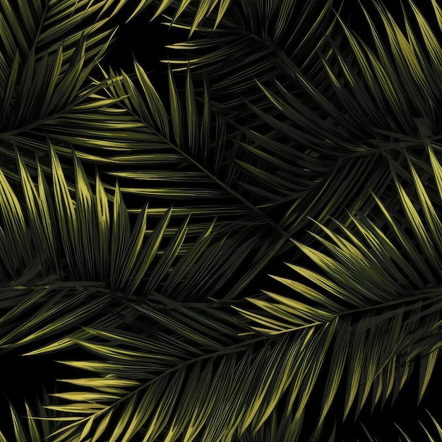 Palm Leaves On Black Background Seamless Background Generative AI