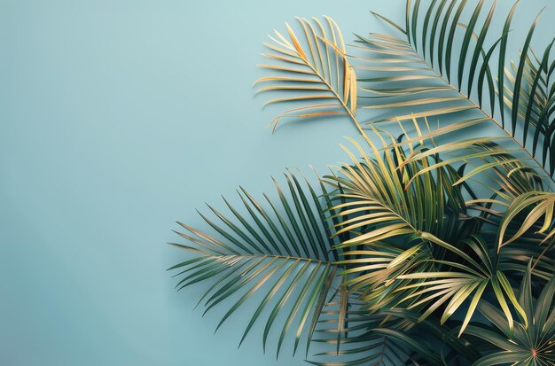 Palm Leaves on a Blue Background