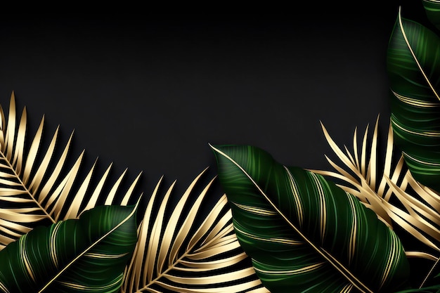 Photo palm leaves border on the black background middle epty