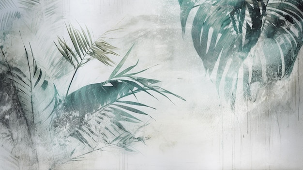 Palm leaves create silhouette against white wall backdrop Generative AI image