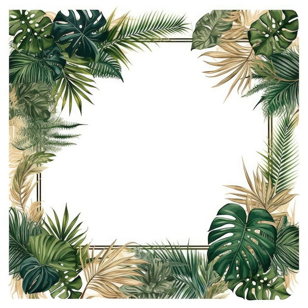 Photo palm leaves floral frame greeting card scrapbooking watercolor gentle illustration border wedding