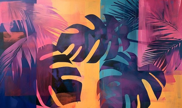 Пальмовые листья цветочная акварель яркий абстрактный фон в современном стиле