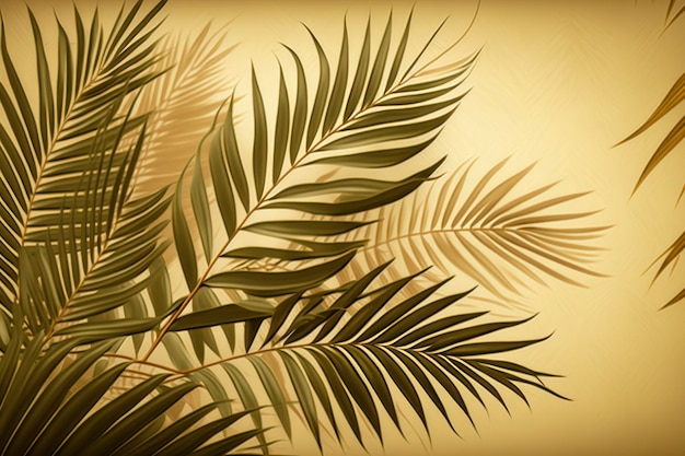 Palm leaves on a light brown background with 90 transparency