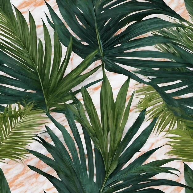 Palm leaves on a marble textured background