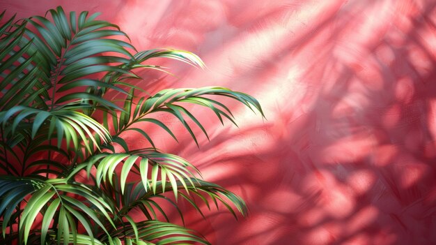 Фото Пальмовые листья на розовом фоне с солнечным светом