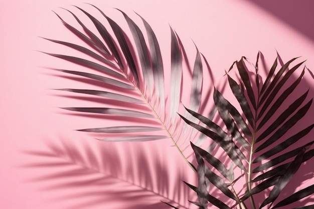 Palm leaves on a pink background