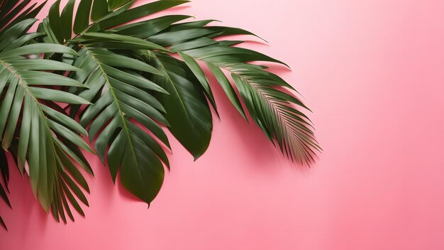 Palm leaves product advertisement pink background