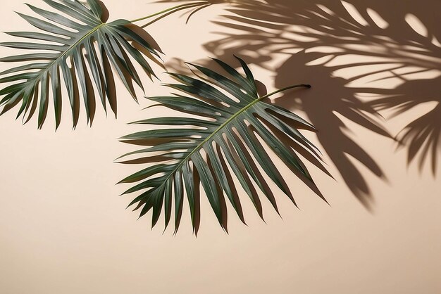 Palm leaves shadow on a beige background