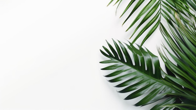 Palm leaves on the simple white background promo banner Created With Generative AI Technology