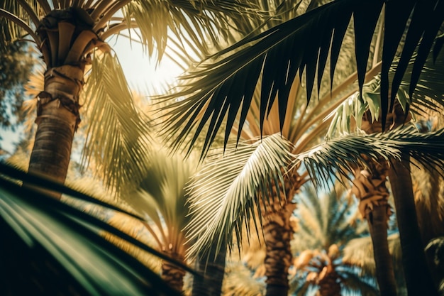 Palm leaves in sunlight background Generative AI