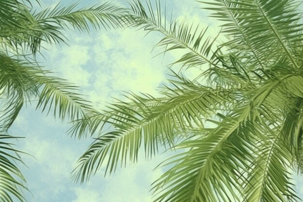 Photo palm leaves watercolor dot art sketch copy space mockup