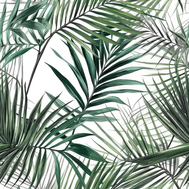 Palm Leaves On White Background Seamless Background Generative AI