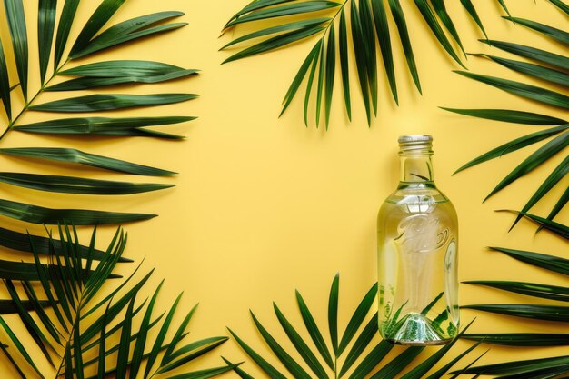 Фото Палмовые листья упакованы в бутылку на желтом фоне