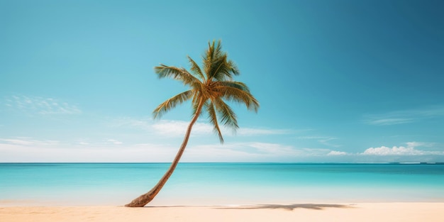 Palm op een zonnige tropische kust onder een turquoise lucht Vakantie concept Generatieve AI
