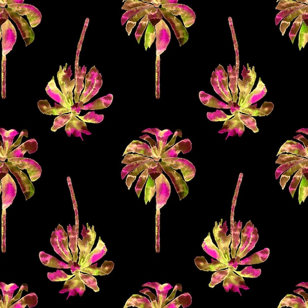  패턴: 이국적인 수채화 <unk>없는 패턴: 하와이 열대 인쇄:  나무와 함께 수영복 디자인: 이국적 잎 포트: 수채화 식물성 없는 배경: 바나나와 코코 나무.