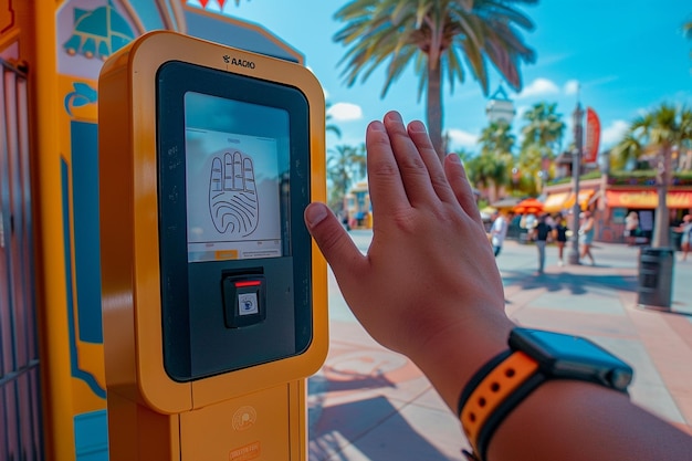 A palm print reader at a theme park for fast pass generative ai