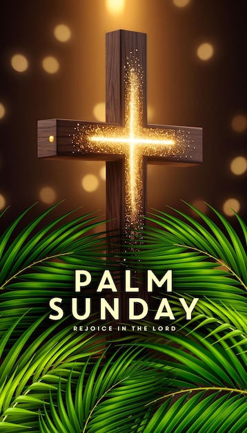 Palm Sunday Background with Palm Leaves and Cross