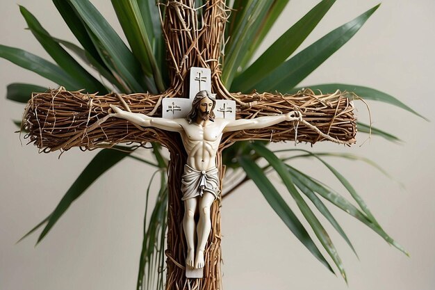 Palm sunday sacred cross branches decoration ar c v