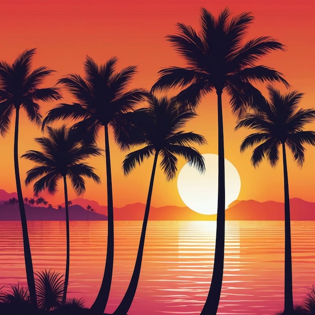 Palm Sunday vector summer landscape with silhouettes of palm trees