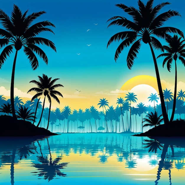 Palm Sunday vector summer landscape with silhouettes of palm trees