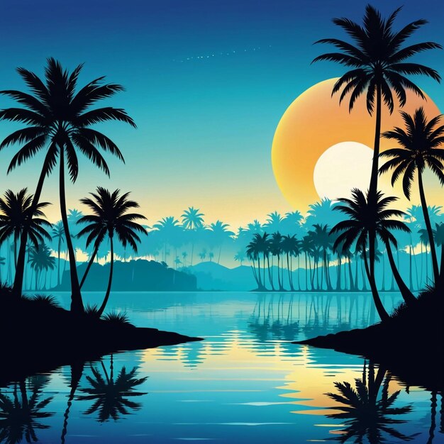 Palm sunday vector summer landscape with silhouettes of palm trees