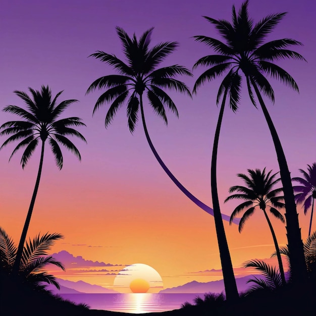 Летний пейзаж в Пальмовое воскресенье с силуэтами пальмовых деревьев