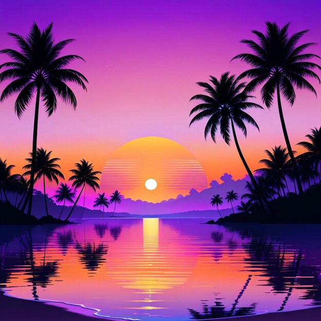 Palm Sunday vector summer landscape with silhouettes of palm trees