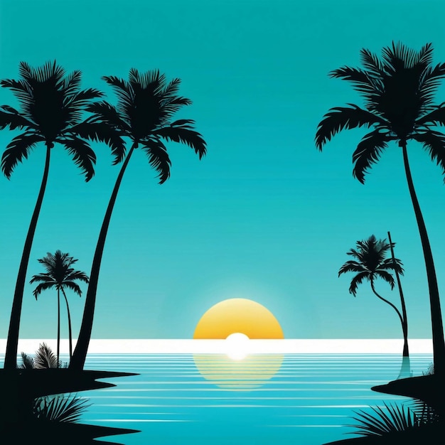 Palm Sunday vector summer landscape with silhouettes of palm trees