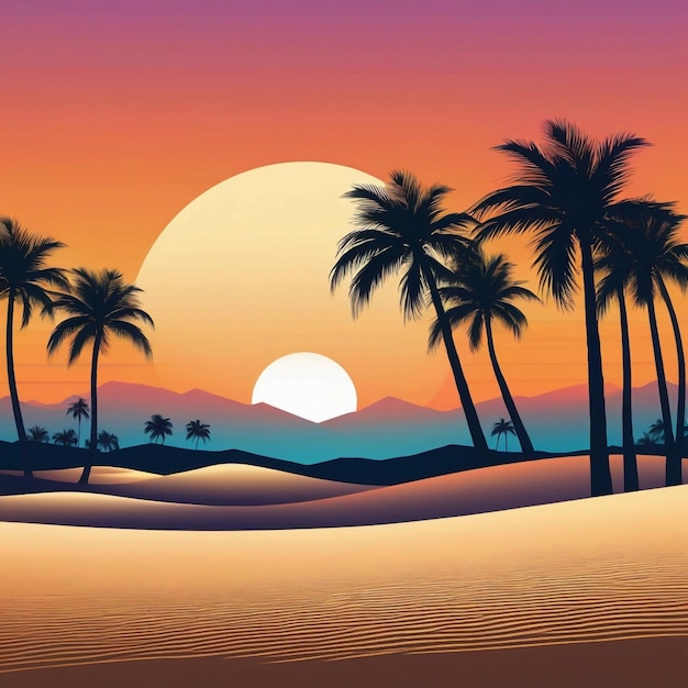 Palm Sunday vector summer landscape with silhouettes of palm trees